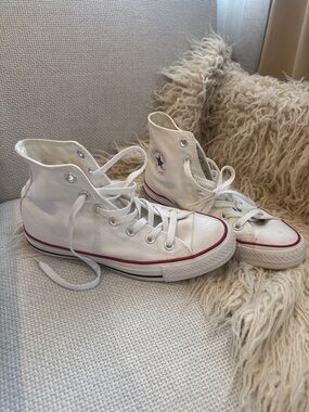 Converse High Top Sneakers in White with Red and Blue Trim